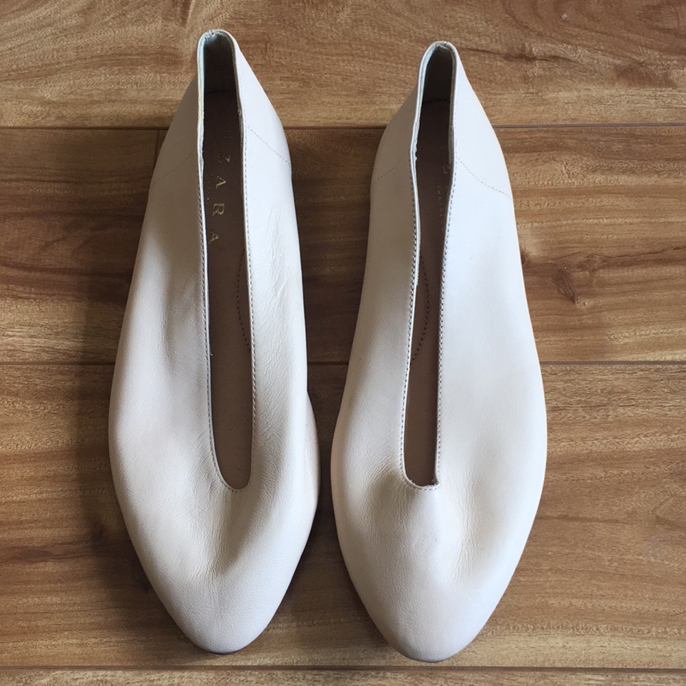 Zara Nude Leather Flats Size 38